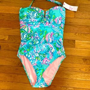 BRAND NEW SWIM!! Lilly Pulitzer Swim. Blue Ibiza Aqua LaVista print Liner Intact